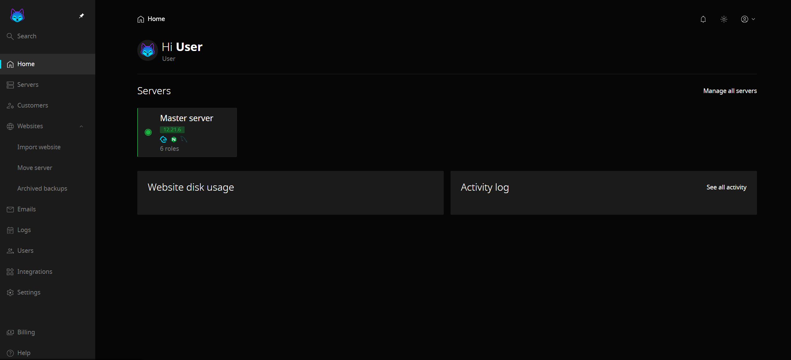 Hosting Panel Dashboard